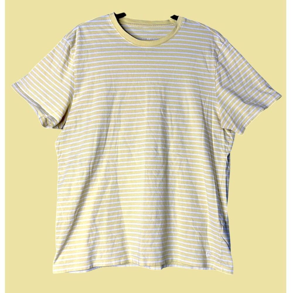 Everlane Womens Yellow Stripe Tee Sz L Organic Cotton Classic Boxy Preppy Soft‎